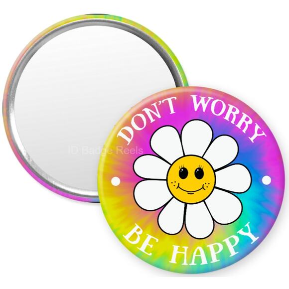 Don't Worry Be Happy Daisy 2.25" Compact Hand Mirror * Positive * 3/$15 - Picture 1 of 3